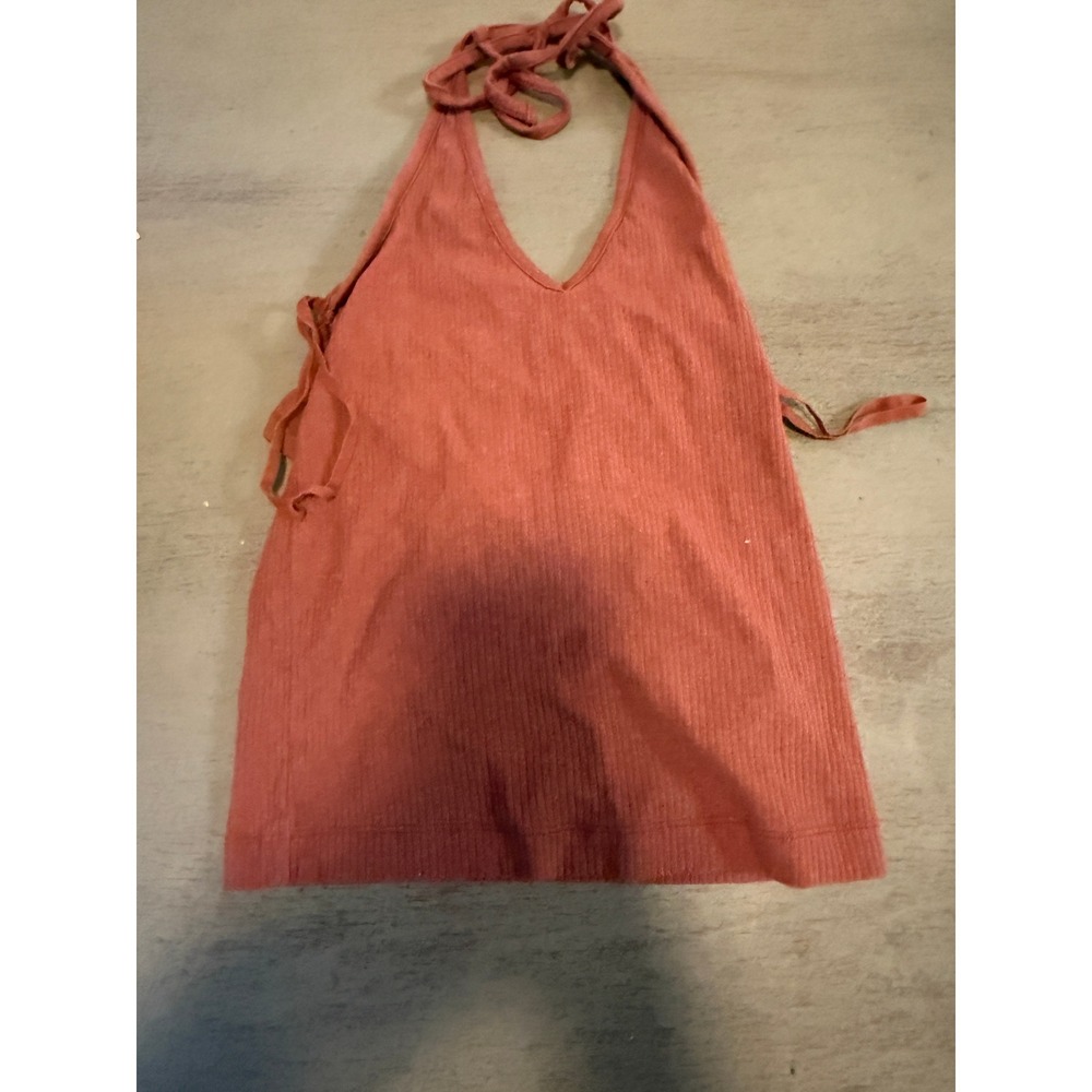 Old Navy Ribbed Halter Top Terracotta Rust Orange V-Neck Sleeveless Small